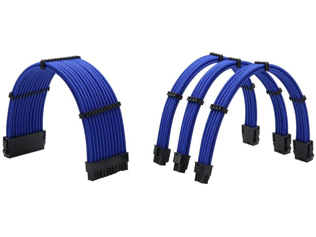 Sleeved Cables PSU Extension Kit 18AWG 30cm ATX 24pin,CPU4+4p,PCI-E 6+2p for ATX Power Supply Cable with Black Cable Comb (Blue)