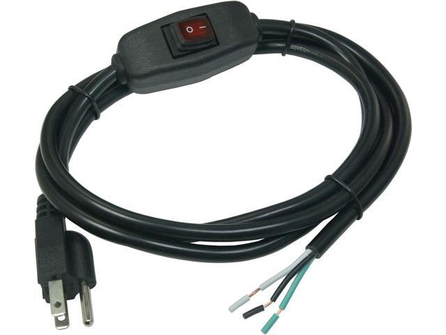 6ft 18 Gauge 3 Prong Heavy Duty Replacement Power Supply Cord Cable with Red Indicator LightInline Switch, NEMA 5-15 Plug US SJT 18AWG (10A)