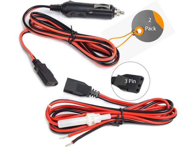 Cb Radio Power Cord/Cables 2-Wire 15A 3-Pin CB Power Cord with 12V Cigarette Lighter Plug for Cb Radio (2 Pack)