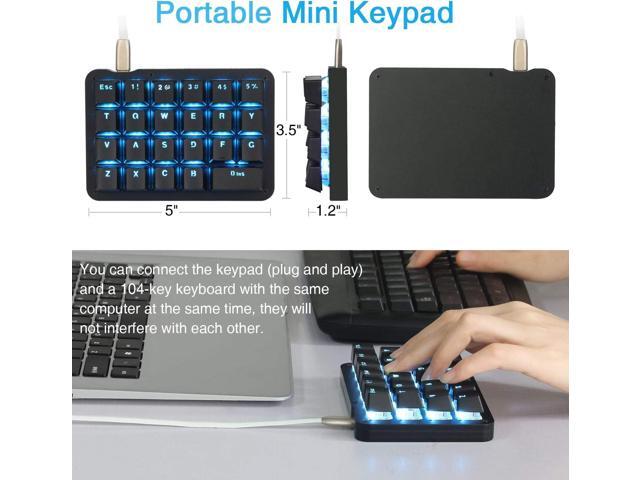 Koolertron One Handed Macro Mechanical Keyboard, Blue LED Backlit Portable Mini One-Handed Mechanical Gaming Keypad 23 Fully Programmable Keys Red...