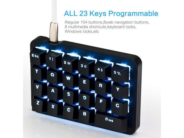 Koolertron One Handed Macro Mechanical Keyboard, Blue LED Backlit Portable Mini One-Handed Mechanical Gaming Keypad 23 Fully Programmable Keys Red...