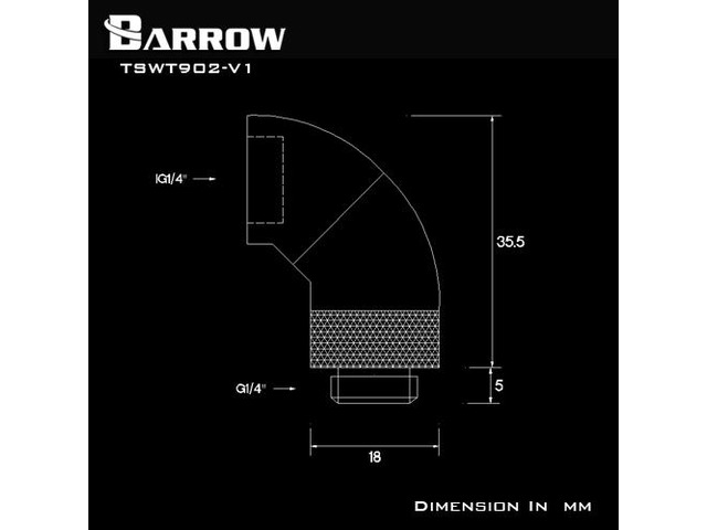 Barrow G1/4' 90 Degree Male to Female Dual Rotary Snake Adaptor - Black (TSWT902-V1)