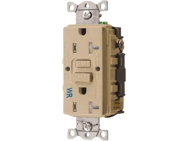 HUBBELL WIRING DEVICE-KELLEMS GFRTW20I GFCI Receptacle, 20A, 125VAC, 5-20R,