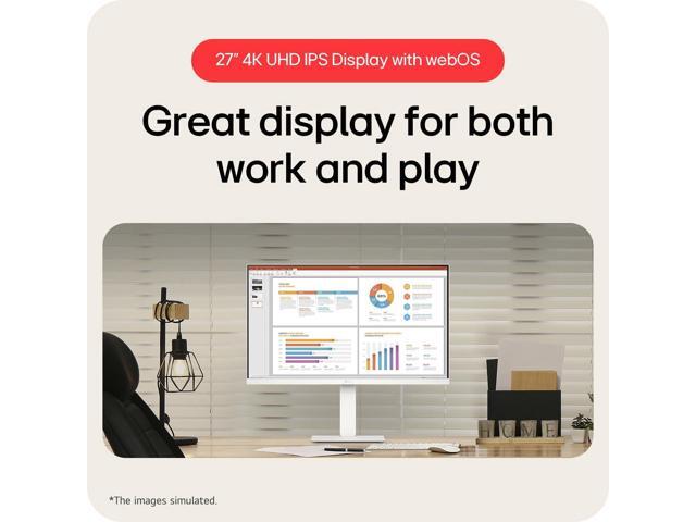 LG 27' UHD 4K 60Hz IPS AMD FreeSync HDR10 Built-in Speaker USB-C WebOS Remote Control included Smart White Computer Monitor with Height Adjustable,...