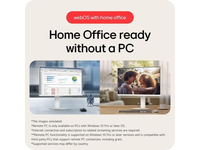 LG 27' UHD 4K 60Hz IPS AMD FreeSync HDR10 Built-in Speaker USB-C WebOS Remote Control included Smart White Computer Monitor with Height Adjustable,...