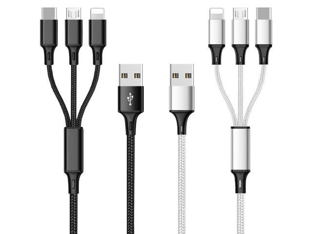 Multi USB Charging Cable 3A, 3 in 1 Fast Charger Cord Connector with Dual Phone/Type C/Micro USB Port Adapter, Compatible with Tablets Phone 12 11...