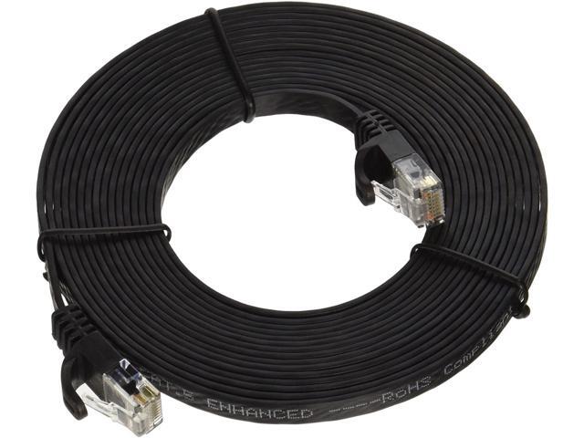 Monoprice Cat5e Ethernet Patch Cable - 14 Feet - Black Network Internet Cord - RJ45, Flat,Stranded, 350Mhz, UTP, Pure Bare Copper Wire, 30AWG