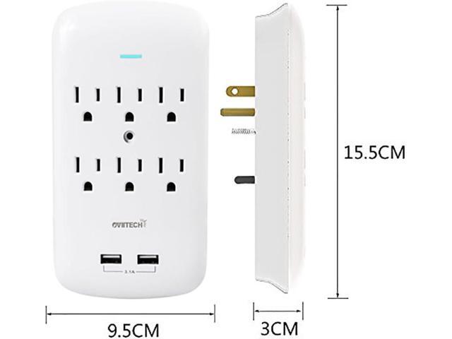 Oviitech 6 Outlet Surge Protector,900 Joules Wall Adapter Tap with 2 USB Charger, Dual 3.1A USB Ports, 3-Prong Wall Mount Outlet Plugs,ETL...