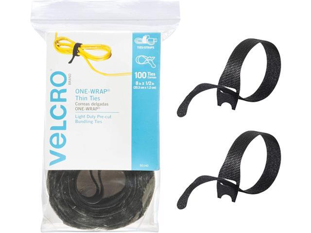VELCRO Brand ONE-WRAP Cable Ties, 100Pk, 8 x 1/2' Black Cord Organization Straps, Thin Pre-Cut Design, Wire Management for Organizing Home, Office...
