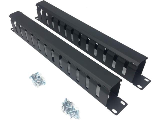2 Pack- Metal 1U 19 Inch Cable Manager 12 Big Slots Horizontal Rack Mount Wire Organizer Cable Management System with Cover and Mounting Screws for...