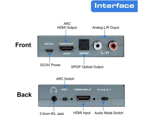 4K@60HZ HDMI Audio Extractor, avedio links HDMI to HDMI with Optical TOSLINK SPDIF + 5.1/2CH + 3.5mm RCA R/L Audio Converter HDMI Audio Splitter...