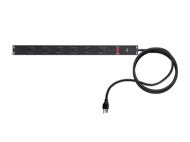 Monoprice 6 Outlet Metal Surge Protector Power Strip - Black With 15 Feet Cord 540 Joules