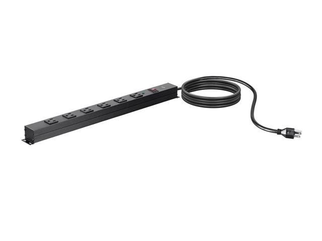 Monoprice 6 Outlet Metal Surge Protector Power Strip - Black With 15 Feet Cord 540 Joules