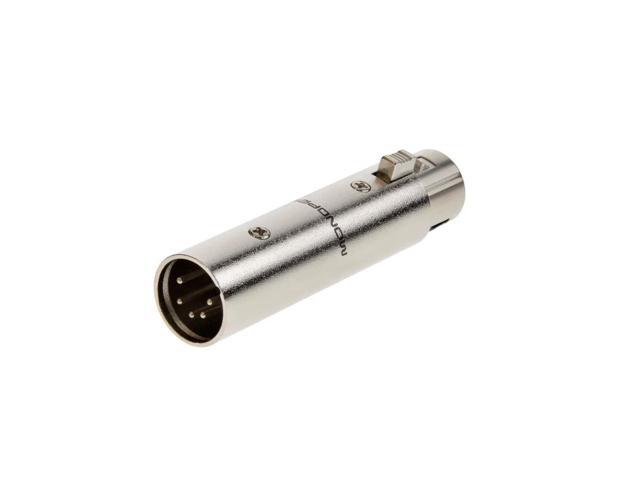 Monoprice 5-Pin Male to 3-Pin Female DMX Converter - Silver Anodized Aluminum Adapter With Lock Release Button