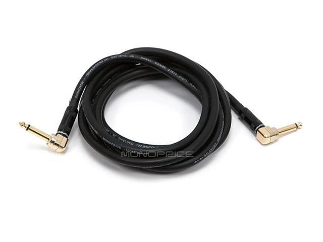 Monoprice Premier Series 1/4 Inch (TS) Right Angle Male to Right Angle Male 16AWG Audio Cable Cord - 10 Feet- Black (Gold Plated)