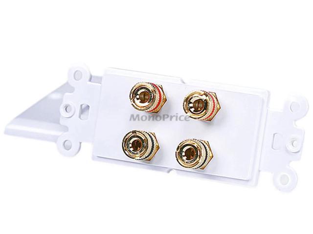 Monoprice High Quality Banana Binding Post Two-Piece Inset Wall Plate - White - Coupler Type For 2 Speakers