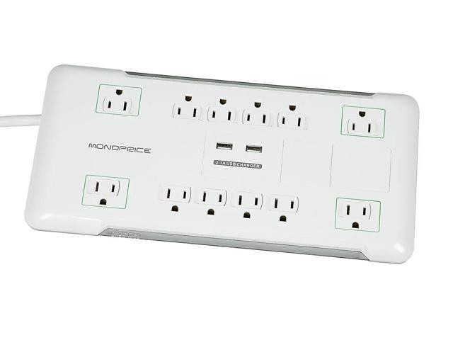 Monoprice Power & Surge - 12 Outlet Surge Protector Power Strip With 2 Built In 2.1A USB Charger Ports - 6 Feet - White Cord UL Rated, 3,420...