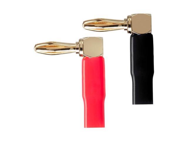Monoprice 2 Pair Right Angle 24k Gold Plated Banana Speaker Wire Cable Screw Plug Connectors
