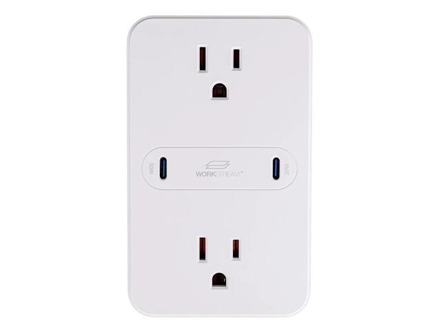 Monoprice 2-Outlet Wall Tap Power Strip with USB-C PD 50W + 20W Power Delivery, Wall Mountable, For Laptops and Mobile Phones - Workstream Collection