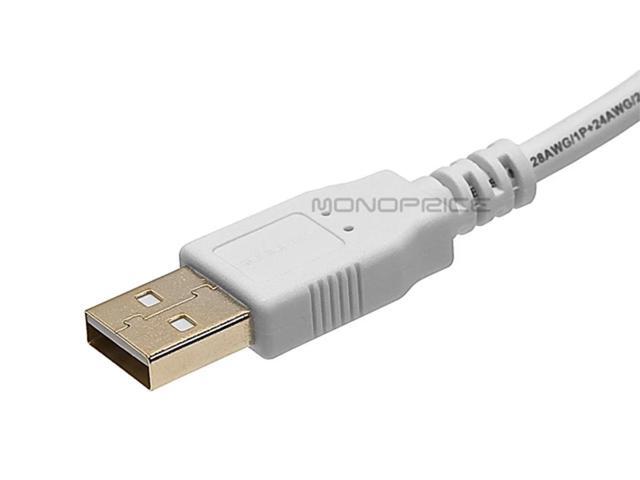 Monoprice USB 2.0 Cable - 6 Feet - White USB Type-A to USB Mini-B 2.0 Cable - 5-Pin, 28/24AWG, Gold Plated