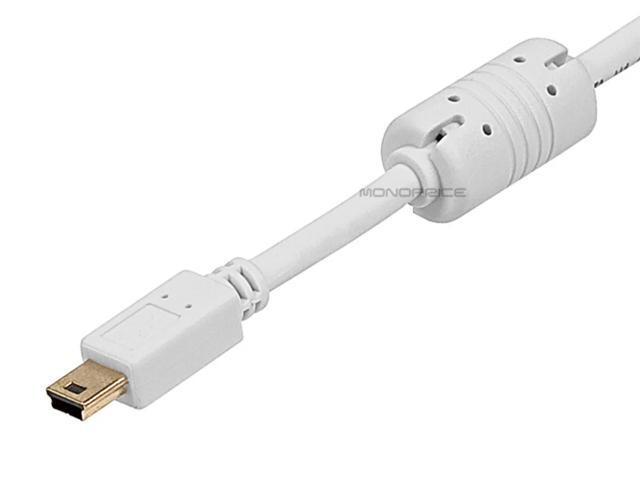 Monoprice USB 2.0 Cable - 6 Feet - White USB Type-A to USB Mini-B 2.0 Cable - 5-Pin, 28/24AWG, Gold Plated