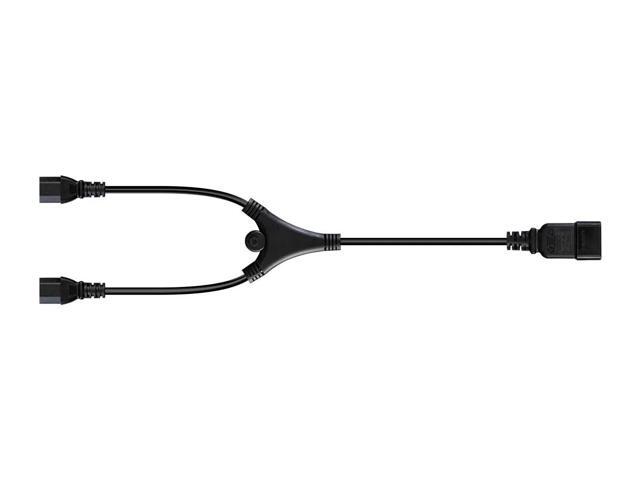 Monoprice Heavy Duty Splitter Power Cord - 2 Feet - Black IEC 60320 C20 to 2x IEC 60320 C13, 14AWG, 15A, SJTW, 100-250V