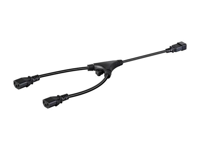 Monoprice Heavy Duty Splitter Power Cord - 2 Feet - Black IEC 60320 C20 to 2x IEC 60320 C13, 14AWG, 15A, SJTW, 100-250V