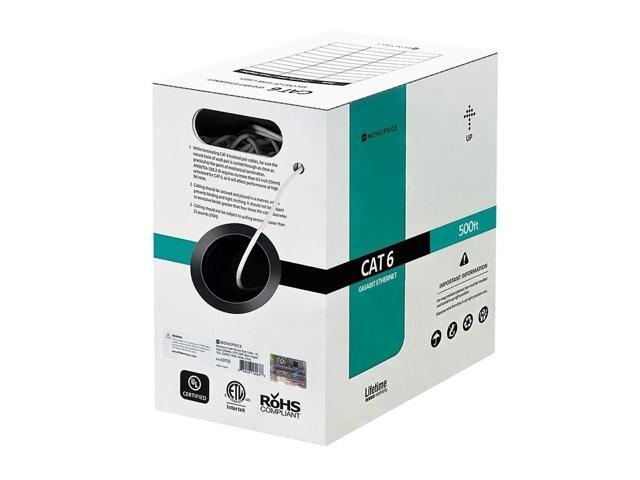 Monoprice Cat6 Plenum Bulk Cable - 500 Feet - White UL, Solid, 550MHz, UTP, CMP, Bare Copper, 10G, 23AWG, (TAA)