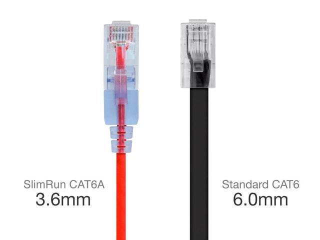 Monoprice SlimRun Cat6A Ethernet Patch Cable - Network Internet Cord - RJ45, Stranded, UTP, Pure Bare Copper Wire, 30AWG, 2ft, Red, 5-Pack