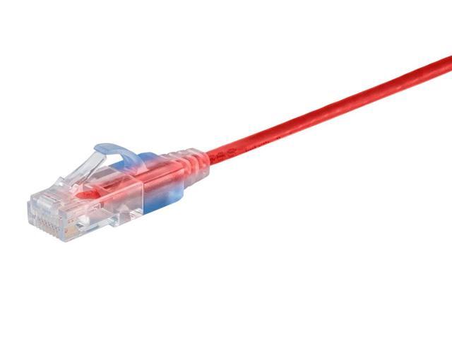 Monoprice SlimRun Cat6A Ethernet Patch Cable - Network Internet Cord - RJ45, Stranded, UTP, Pure Bare Copper Wire, 30AWG, 2ft, Red, 5-Pack