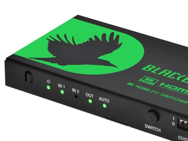 Monoprice Blackbird Prosumer Class 8K60 2x1 HDMI Switch With Audio Extraction, HDMI 2.1, HDCP 2.3, 40Gbps, EDID, IR Remote Control, HDR 10+, HDTV,...