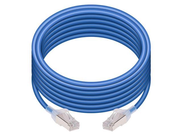 Monoprice Cat6A 25ft Blue Component Level Patch Cable, Double Shielded (S/FTP), 30AWG, 10G, CM Pure Bare Copper, Snagles