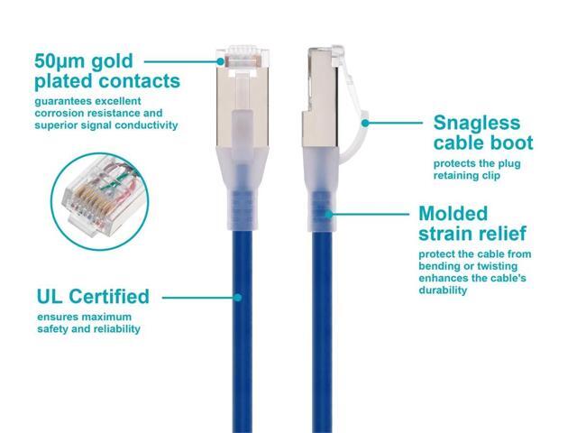 Monoprice Cat6A 3ft Blue Component Level Patch Cable, Double Shielded (S/FTP), 30AWG, 10G, CM Pure Bare Copper, Snagless