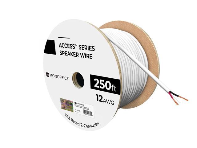 Monoprice Speaker Wire, CL3 Rated, 2-Conductor, 12AWG, 250ft, White