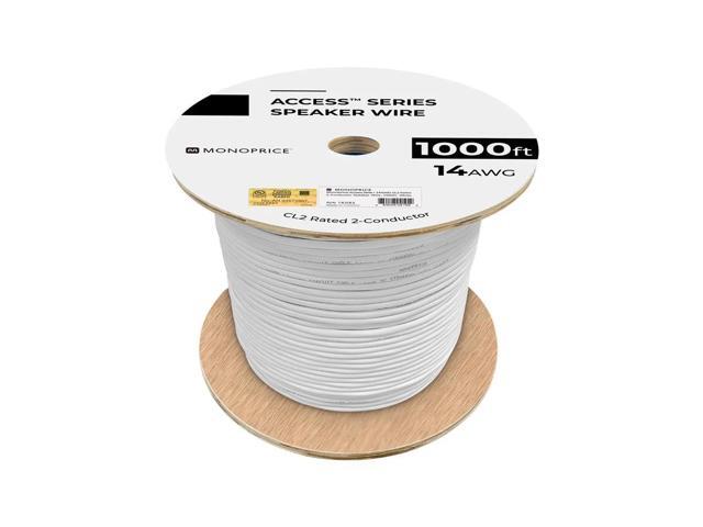 Monoprice Access Series 14 Gauge AWG CL3 Rated 2 Conductor Speaker Wire / Cable - 1000ft Fire Safety In Wall Rated, Jacketed In White PVC Material...