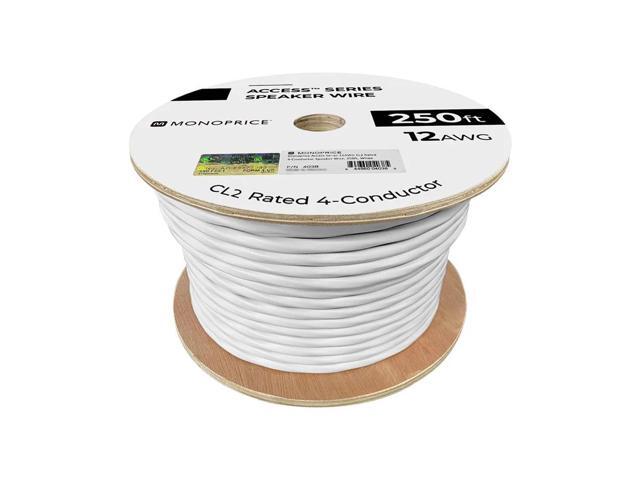 Monoprice Access Series 12 Gauge AWG CL2 Rated 4 Conductor Speaker Wire / Cable - 250ft Fire Safety In Wall Rated, Jacketed In White PVC Material...