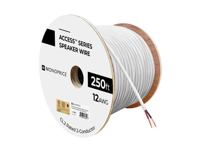 Monoprice Access Series 12 Gauge AWG CL2 Rated 2 Conductor Speaker Wire / Cable - 250ft Fire Safety In Wall Rated, Jacketed In White PVC Material...