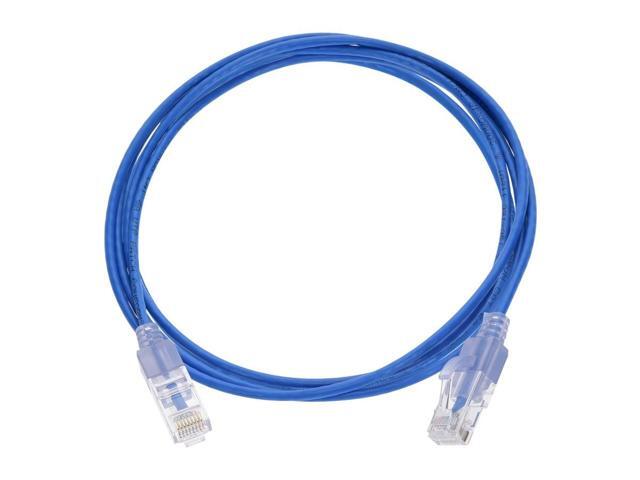 Monoprice SlimRun Cat6A Ethernet Patch Cable - Network Internet Cord - RJ45, 550Mhz, UTP, Pure Bare Copper Wire, 10G, 30AWG, 7ft, Blue, 10-Pack
