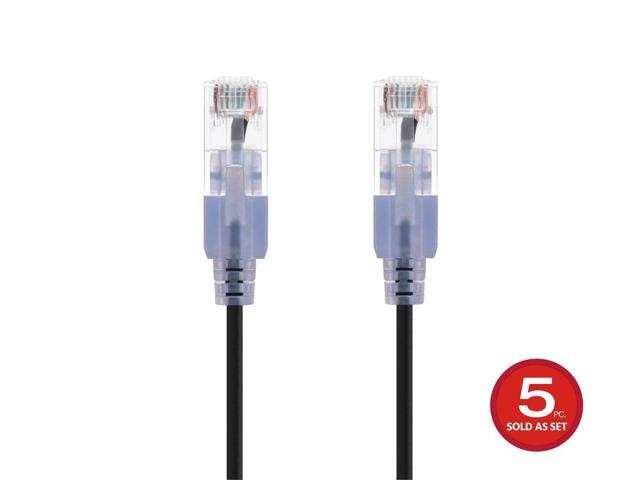 Monoprice SlimRun Cat6A Ethernet Patch Cable - Network Internet Cord - RJ45, 550Mhz, UTP, Pure Bare Copper Wire, 10G, 30AWG, 5ft, Black, 5-Pack