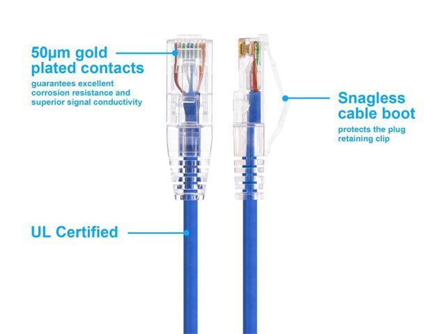 Monoprice Cat6 Ethernet Patch Cable - 1 feet - Blue Snagless RJ45 Stranded 550MHz UTP CMR Riser Rated Pure Bare Copper Wire 28AWG - SlimRun Series