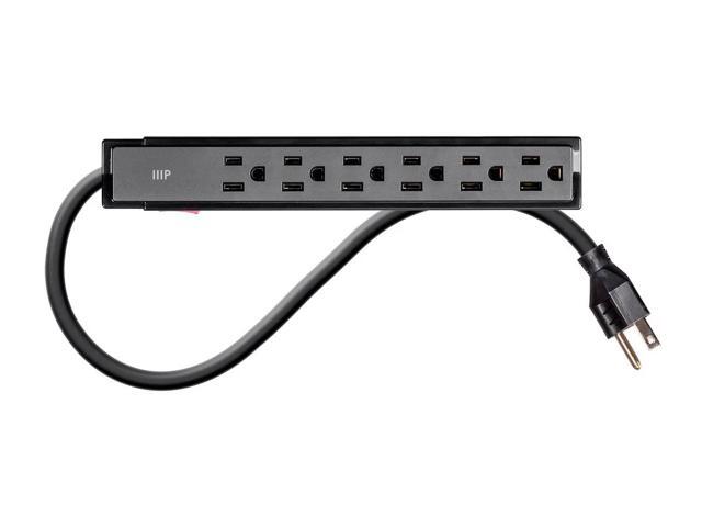 Monoprice 6 Outlet Surge Protector Power Strip - 2 Feet - Black (2 Pack) Heavy Duty Cord UL Rated, 201 Joules, 1800-watt capacity