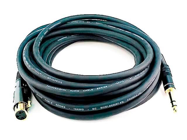 Monoprice 25ft Premier Series XLR Female to 1/4inch TRS Male 16AWG Cable Gold Plated 4772