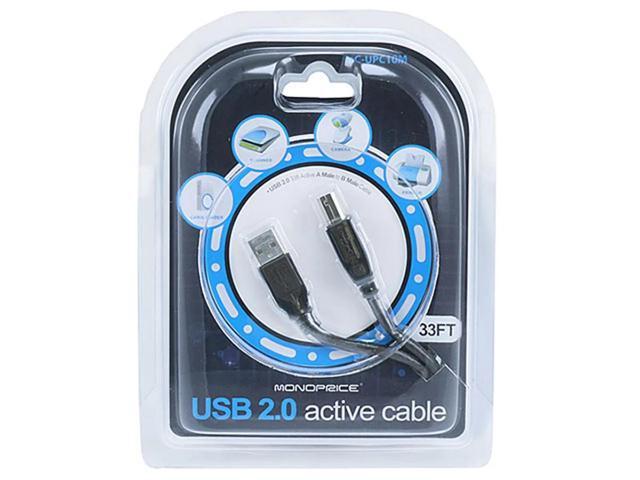 Monoprice USB 2.0 Cable - 33 Feet - Black USB Type-A to USB Type -B, Active, 28/24AWG For Scanners, Printers, Digital Camera