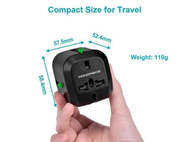 Monoprice Universal Travel Adapter - For NEMA 1-15 (US), CEE 7/16 Europlug (EU), BS 1363 (UK), AS/NZS 3112 (Australia, New Zealand, China), Black