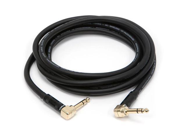 Monoprice Premier Series 1/4 Inch (TRS) Right Angle Male to Right Angle Male 16AWG Cable Cord - 10 Feet- Black (Gold Plated)