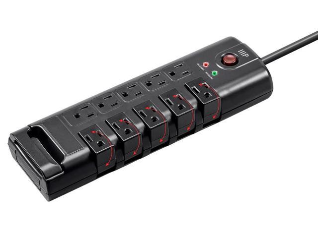 Monoprice 10 Outlet Rotating Surge Protector Power Block / Strip - 8 Feet - Black 2880 Joules, Heavy Duty Cord