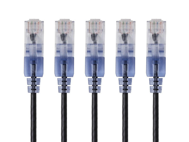 Monoprice SlimRun Cat6A Ethernet Patch Cable - Network Internet Cord - RJ45, 550Mhz, UTP, Pure Bare Copper Wire, 10G, 30AWG, 1ft, Black, 5-Pack
