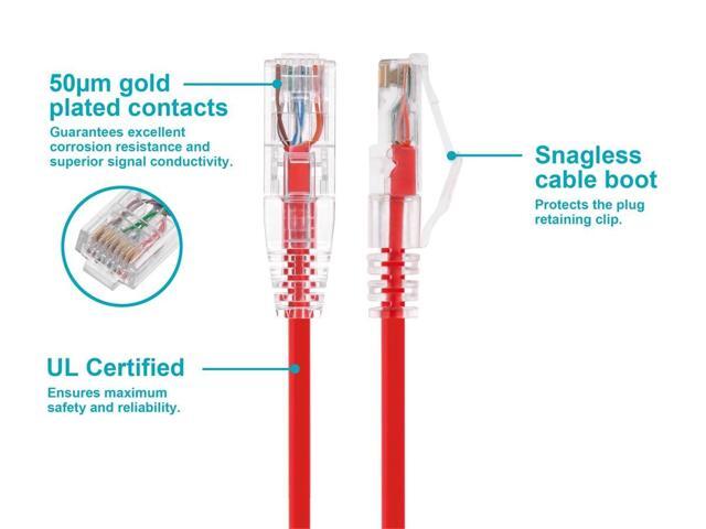 Monoprice Cat6 Ethernet Patch Cable - 1 Feet - Red Snagless RJ45 Stranded 550MHz UTP CMR Riser Rated Pure Bare Copper Wire 28AWG - SlimRun Series
