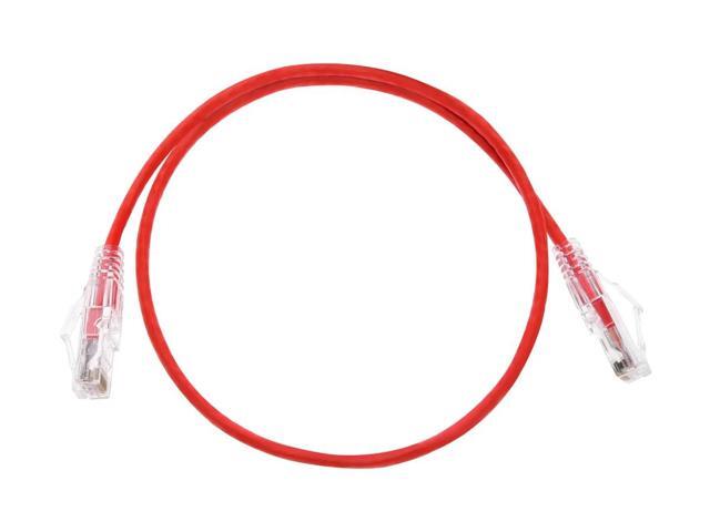 Monoprice Cat6 Ethernet Patch Cable - 2 feet - Red Snagless RJ45 Stranded 550MHz UTP CMR Riser Rated Pure Bare Copper Wire 28AWG - SlimRun Series