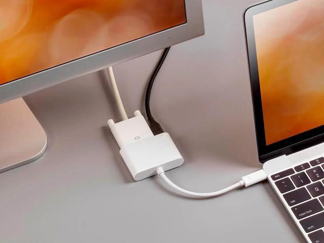 Monoprice USB-C to DVI and USB-C (F) Dual Port Adapter, Compatible With USB-C Equipped Laptops, Such As The Apple Macbook And Google Chromebook -...
